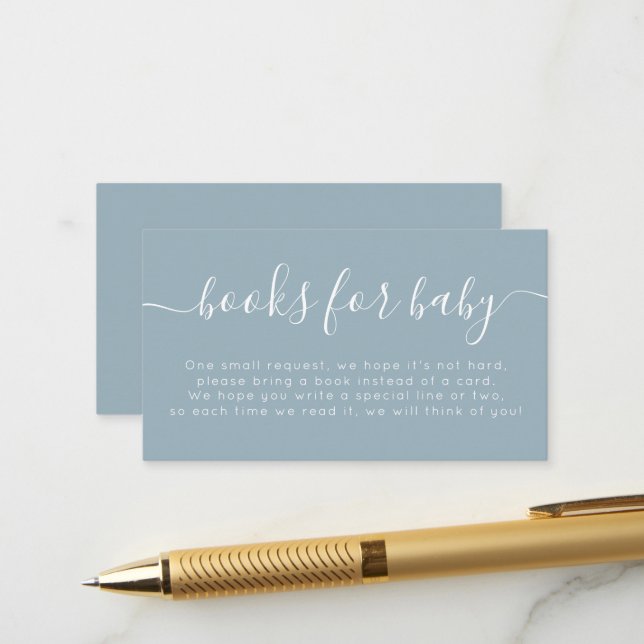 Dusty Blue Typografy Baby Showbücher für Baby Begleitkarte (Vorderseite/Rückseite Beispiel)