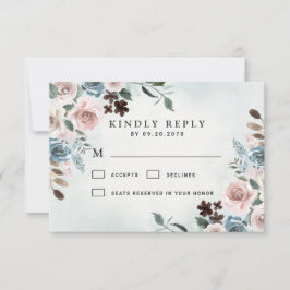 Dusty Blue und Blush Pink Mauve Floral Wedding RSVP Karte