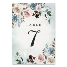 Dusty Blue und Blush Pink Mauve Floral Wedding Tischnummer