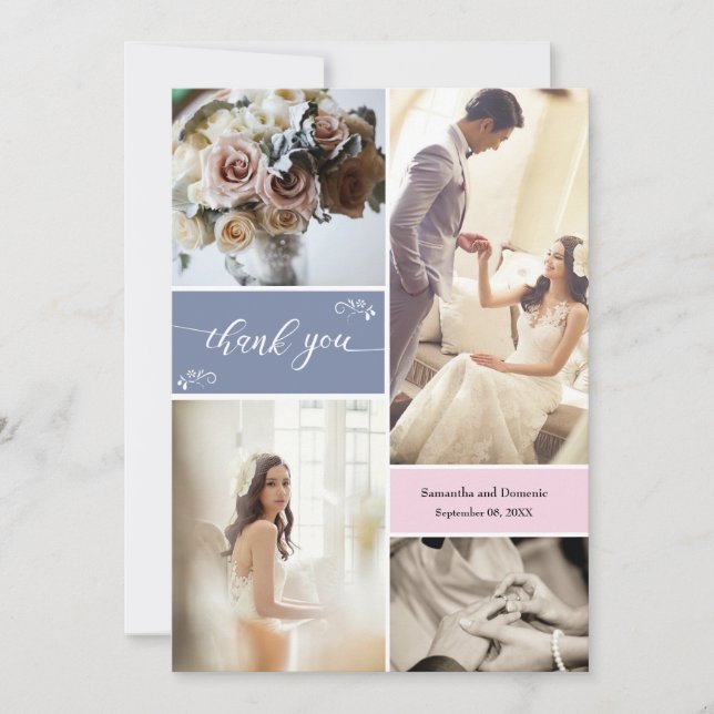 Dusty blue und Blush Pink Script Danke Collage (Vorderseite)