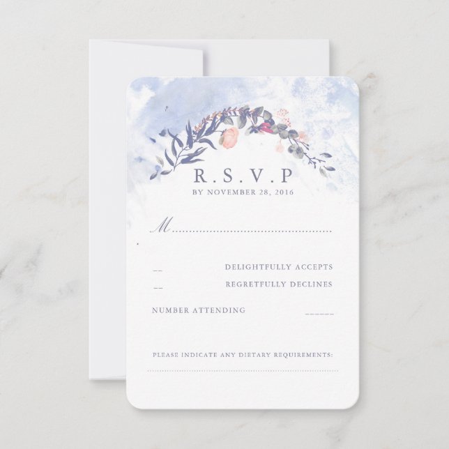 Dusty Blue und Blush Wedding RSVP (Vorderseite)