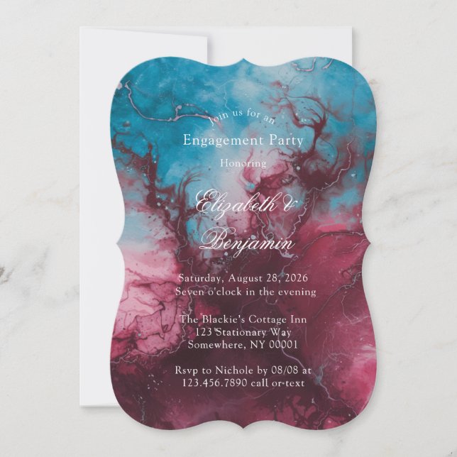 Dusty Blue und Burgund Alcohol Engagement Party Einladung (Vorderseite)