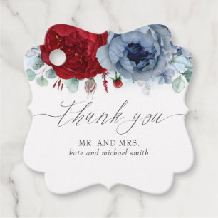 Dusty Blue und Burgund Blume Hochzeit Vielen Dank Geschenkanhänger