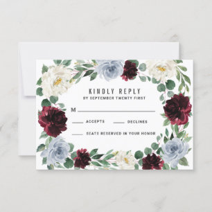 Dusty Blue und Burgund Cranberry Fall RSVP Cards Karte