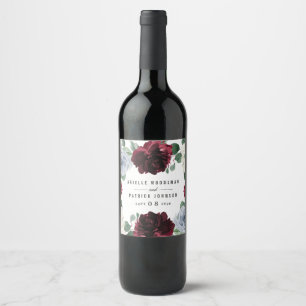 Dusty Blue und Burgund Cranberry Hochzeit im Herbs Weinetikett