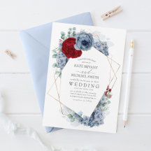 Dusty Blue und Burgund Red Floral Elegante Hochzei