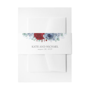 Dusty Blue und Burgund Red Floral Wedding Einladungsbanderole