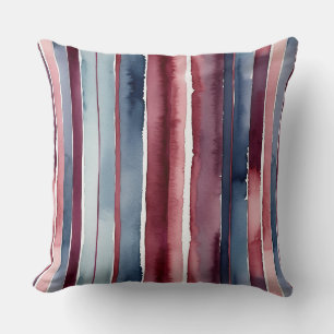 Dusty Blue und Burgund Rose Streifen Kissen