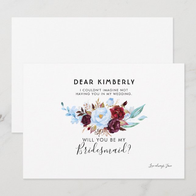 Dusty Blue und Burgund werden Sie meine Bridesmaid Einladung (Vorne/Hinten)
