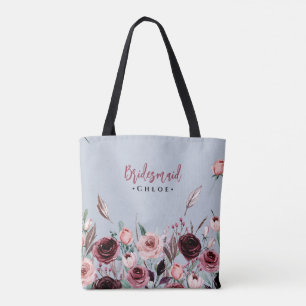 Dusty Blue und Burgunder Blumen   Brautjungfer  Tasche