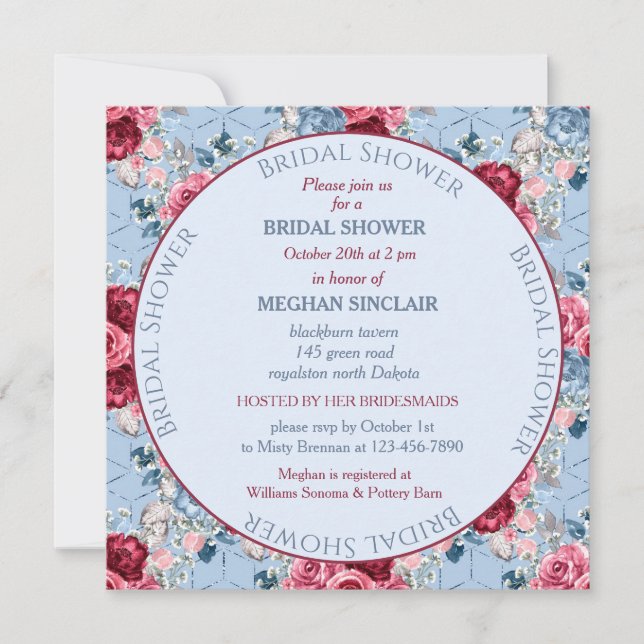 Dusty Blue und Burgundy Brautparty (Vorderseite)