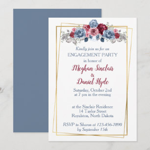 Dusty Blue und Burgundy Engagement Party Einladung