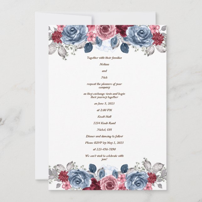 Dusty Blue und Burgundy Wedding Einladung (Vorderseite)