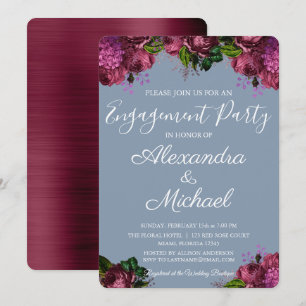 Dusty Blue und Cranberry Burgundy Engagement Party Einladung