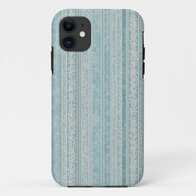Dusty Blue und Cream Stripes Case-Mate iPhone Hülle (Rückseite)