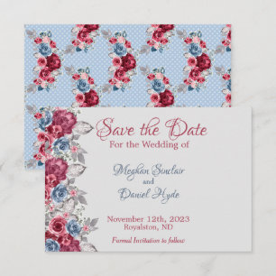 Dusty Blue und Deep Burgundy Floral Save the Date