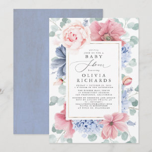 Dusty Blue und Dusty Pink Floral Baby Dusche Einladung