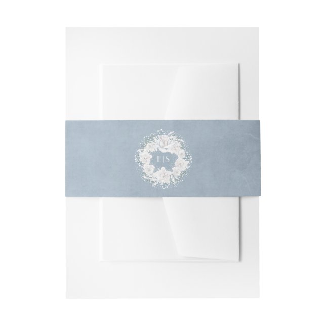 Dusty Blue und Gipskraut Blumenreath Einladungsbanderole (Vorderseite Beispiel)