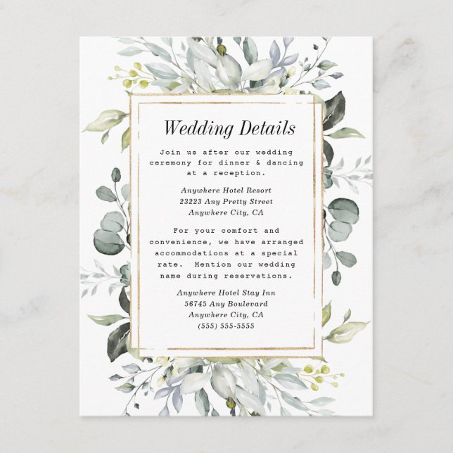 Dusty Blue und Gold Elegante Rustikale Hochzeit mi Begleitkarte (Vorderseite)