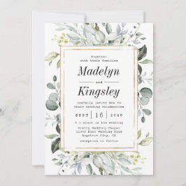 Dusty Blue und Gold Elegante Rustikale Hochzeit mi Einladung