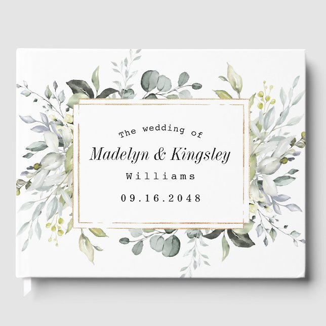 Dusty Blue und Gold Elegante Rustikale Hochzeit mi Gästebuch (Vorderseite)