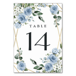 Dusty Blue und Gold Elegante Rustikale Hochzeit Tischnummer