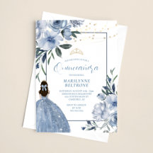 Dusty Blue und Gold Floral Quinceañera
