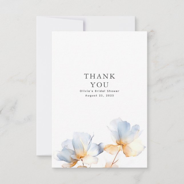 Dusty Blue und Gold Floral Vielen Dank Dankeskarte (Vorderseite)