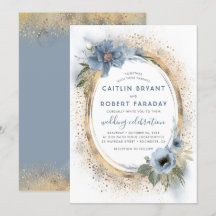 Dusty Blue und Gold Glitzer Floral Moderne Hochzei