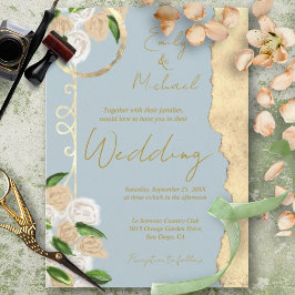 Dusty Blue und Gold Rustic Boho Floral Wedding Einladung