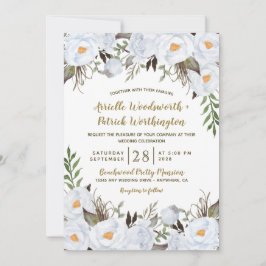 Dusty Blue und Gold Vintag Floral Wedding Einladung