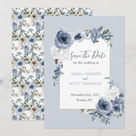 Dusty Blue und Gray Floral Botanical Wedding Save The Date