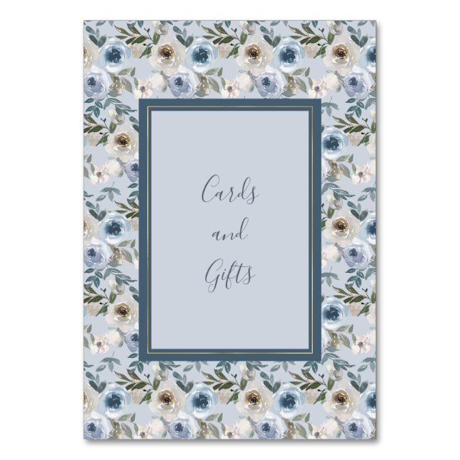 Dusty Blue und Gray Floral Botanical Wedding Tischnummer (Vorderseite)