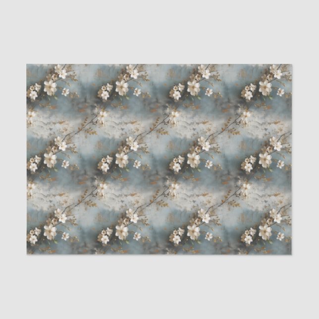 Dusty Blue und Ivory Shabby Floral Decoupage Paper Seidenpapier (Vorderseite)
