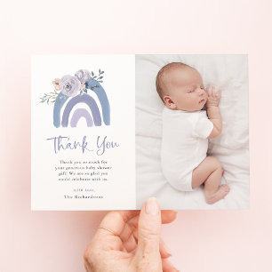 Dusty Blue und Lila   Rainbow Baby Dusche Foto Dankeskarte