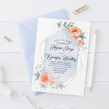 Dusty Blue und Living Coral Floral Moderne Hochzei