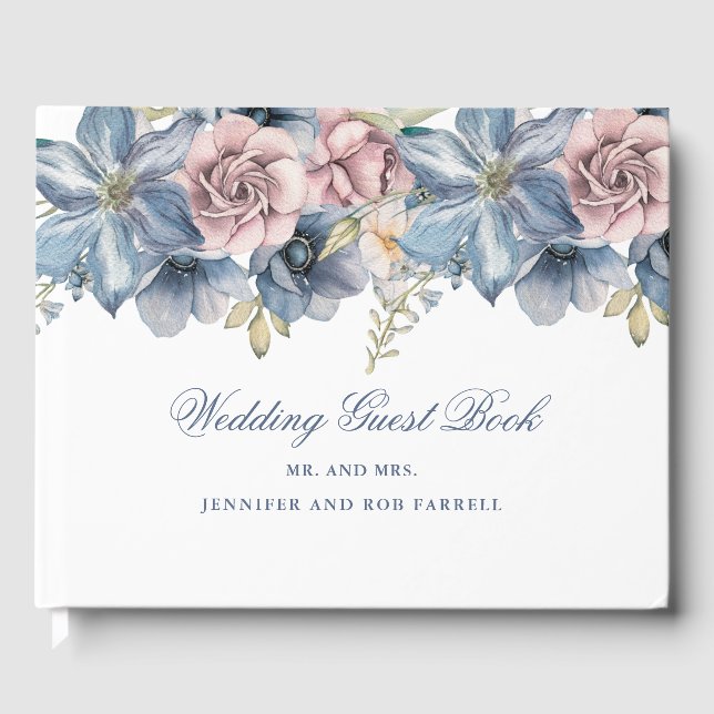Dusty Blue und Mauve Floral Wedding Gästebuch (Vorderseite)