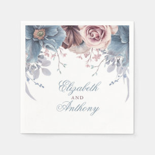 Dusty Blue und Mauve Watercolor-Blume Serviette