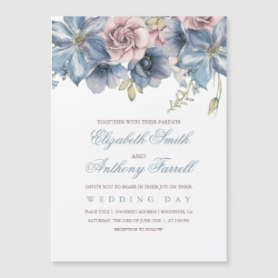 Dusty Blue und Mauve Watercolor Floral Wedding Magneteinladung