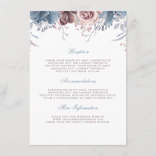 Dusty Blue und Mauve Wedding Information Guest Begleitkarte (Vorderseite)