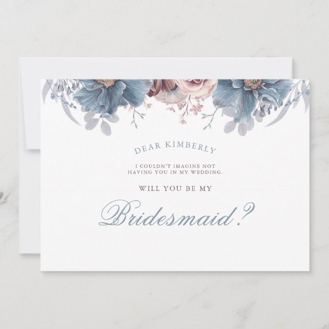 Dusty Blue und Mauve - Werden Sie meine Bridesmaid Einladung (Vorderseite)