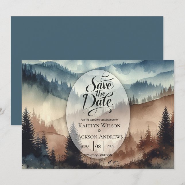 Dusty Blue und Mocha Brown Mountains Save The Date (Vorne/Hinten)