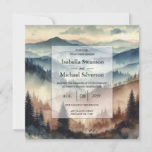 Dusty Blue und Mocha Brown Mountains Wedding Einladung