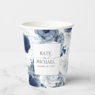 Dusty Blue und Navy Blue Floral Botanical Pappbecher