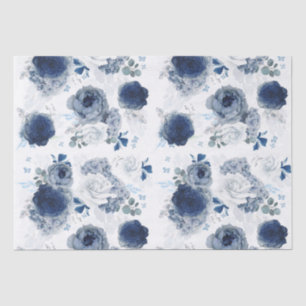 Dusty Blue und Navy Blue Flowers Elegant Seidenpapier