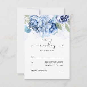 Dusty Blue und Navy-Blume Hochzeit RSVP Karte