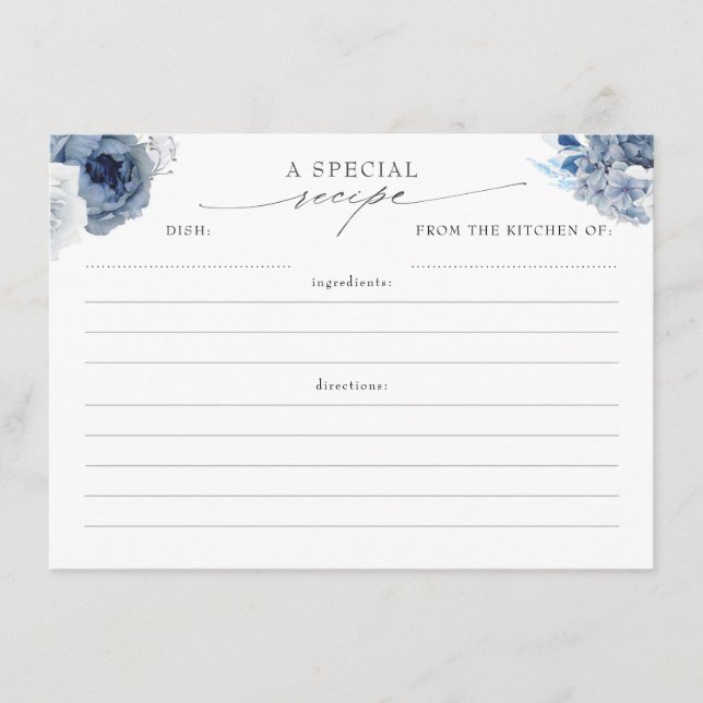 Dusty Blue und Navy Elegante Blumenrezeptkarten Begleitkarte (Vorderseite)