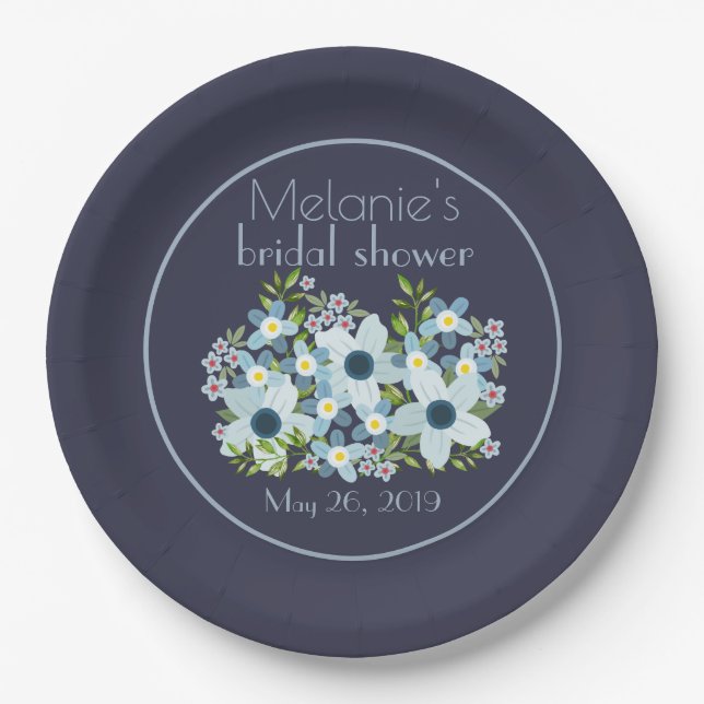 Dusty Blue und Navy Pappteller (Vorderseite)