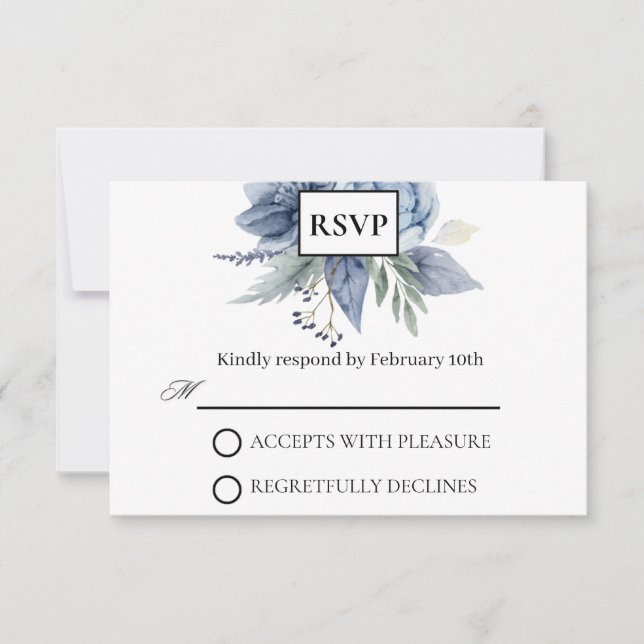 Dusty Blue und Navy Wedding RSVP Karte (Vorderseite)