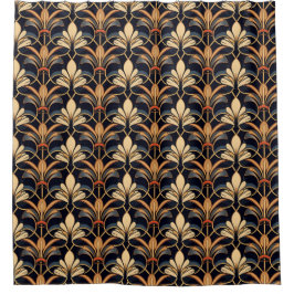 Dusty Blue und Orange Art Deco Duschvorhang
